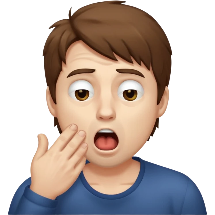 Weak man with disheveled hair, large dark circles under his eyes, and yawning emoji