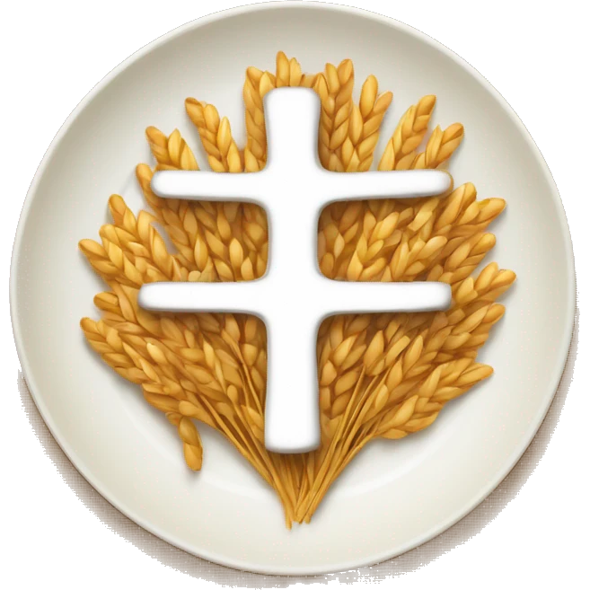 a plate of cooked wheat with a cross in the middle emoji