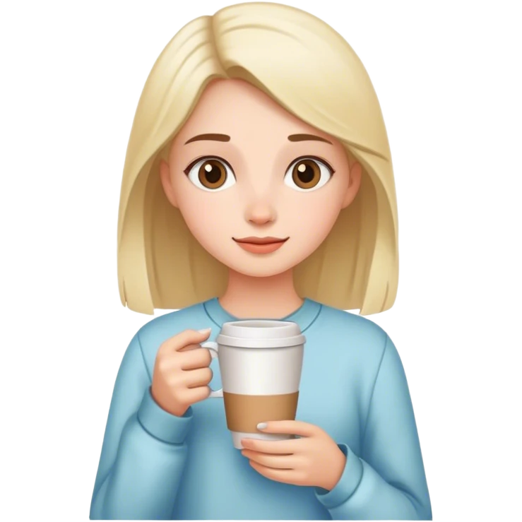 Girl in home clothes with coffe emoji