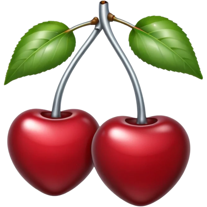 A pair of cherries emoji made of liquid silver chrome, smooth rounded shapes, glossy metallic surface, subtle sensual vibe, luxury sexy aesthetic, iOS emoji style, centered, clean white background emoji