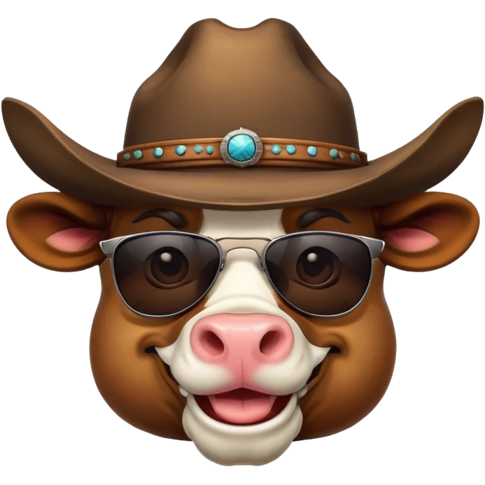smiling bull head with dark sunglasses and cowboy hat emoji