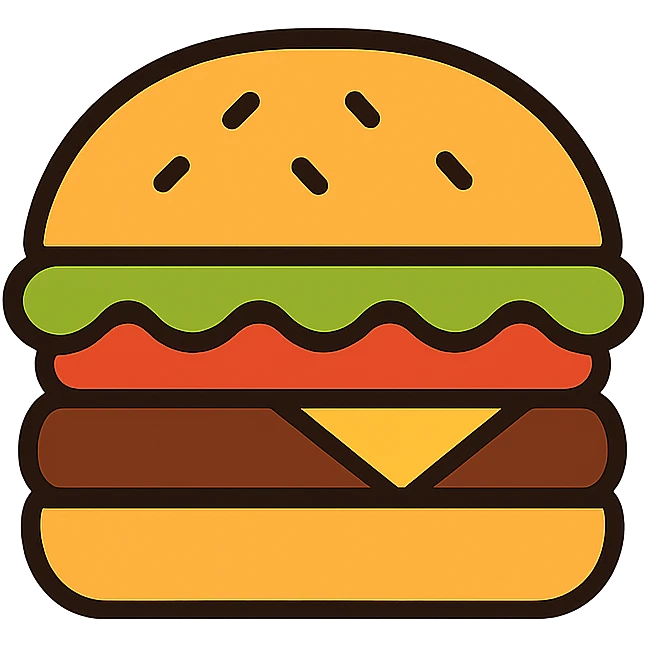 burger icon, flat color, bold outline, contemporary icon design emoji