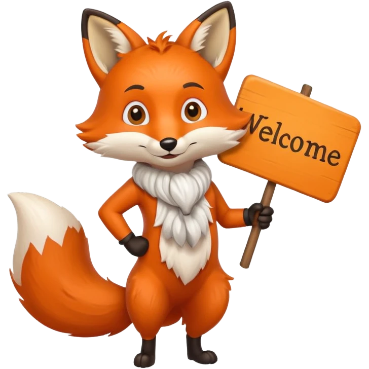 Un renard qui tiens une grosse pancarte 'bienvenue' emoji