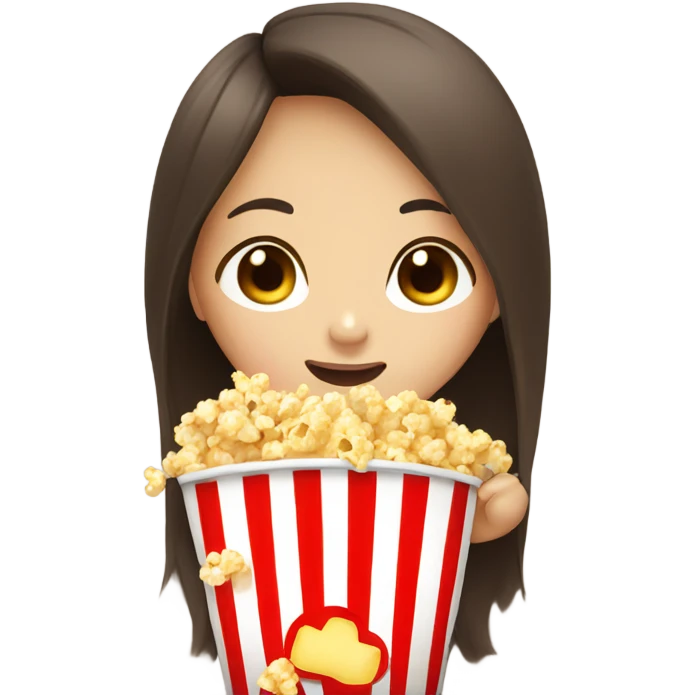 Cute Asian girl with long brown hair eating popcorn emoji