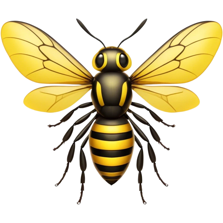 Cinematic Noble Hornet Portrait Emoji, Poised and intimidating, with a sleek, segmented body in bold yellow and black hues, sharp, focused eyes, and delicate, translucent wings, Simplified yet sharp and sophisticated features, highly detailed, glowing with a soft, insectile radiance, high shine, intelligent and formidable, stylized with an air of natural authority, focused and alert, soft glowing outline, capturing the essence of a watchful and confident hornet that appears ready to buzz out of the screen with effortless power! emoji