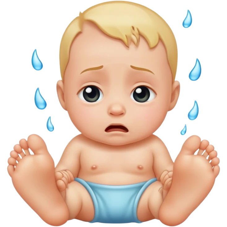 Baby with feet facing up while crying emoji
