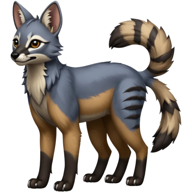 Realistic edgy cute cool bluish greyish blackish whitish silvery coppery Shiny Colorful Dusky Dark Gloomy Glossy Aardwolf-Caracal-Cougar-Lion-Bobcat-fusion-animal-hybrid-creature, full body, tufted ears, long thin tufted tail emoji