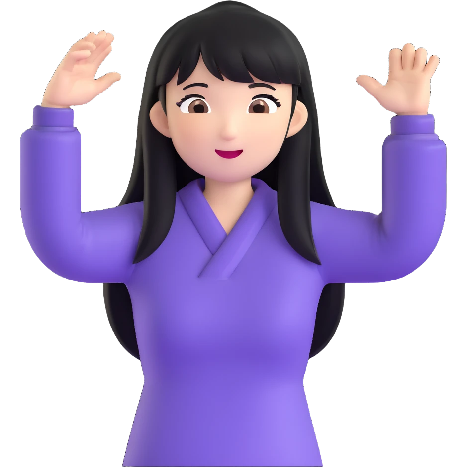 East Asian woman with long black straight hair and bangs cheering for Doosan Bears baseball team emoji