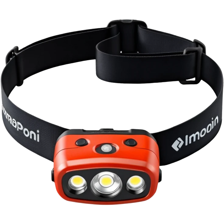 simple emoji of hiking headlamp resembling Black Diamond Spot 400R, prominent central LED, sleek black body, visible strap emoji