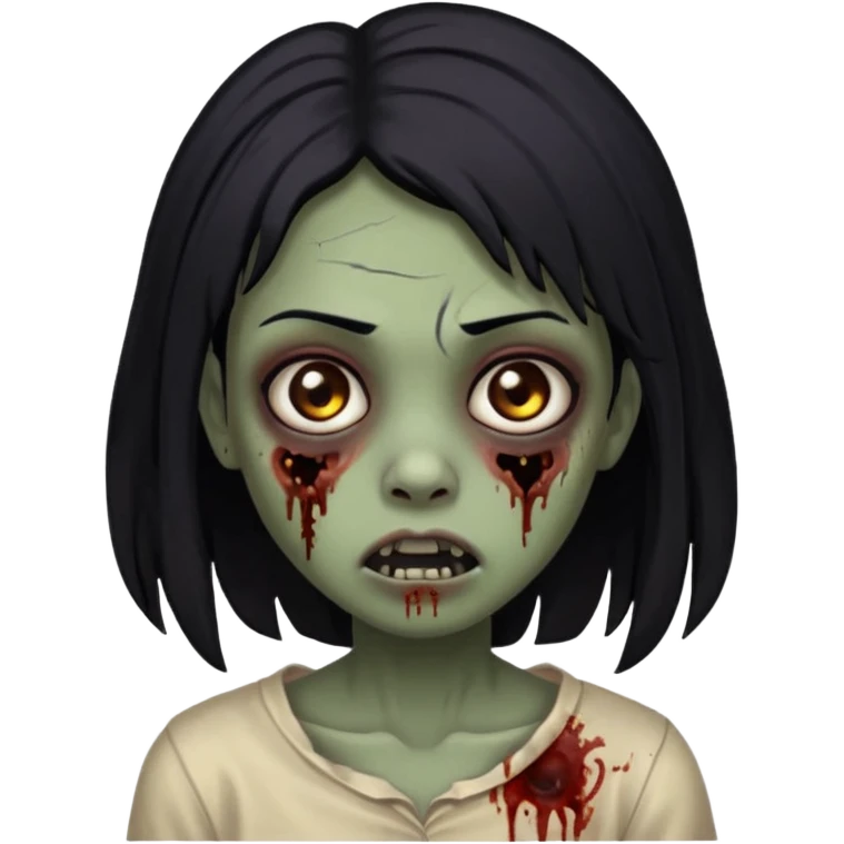 girl, zombie, black hair, long, dark, spooky, creepy expression emoji