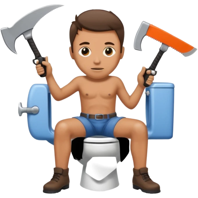 A persons head is sticking in a toilet and he’s holding guns and saws emoji