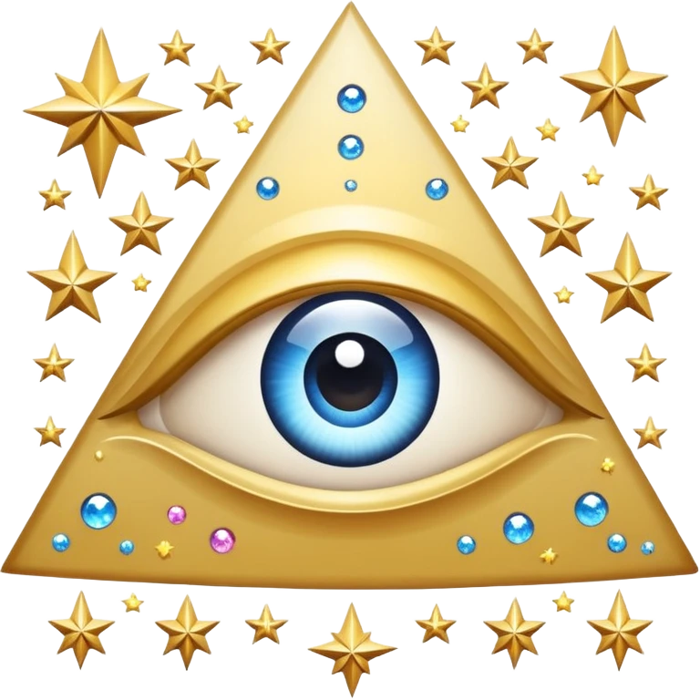 Generate an image according to the following description in the style of iOs emoji, on a white background. Sticker: All-seeing eye in a sparkling triumph. Above the eye - a scattering of stars. emoji