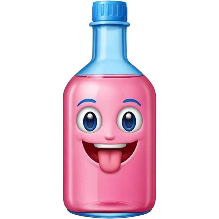 Smiling bottle of oil pink with silly face tongue out blue top emoji