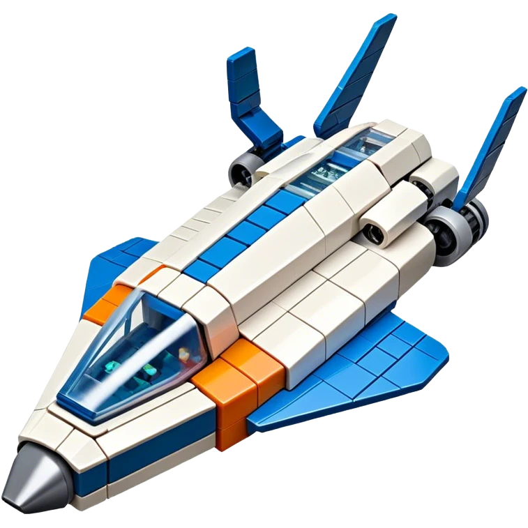 A photorealistic icon featuring a detailed LEGO spaceship, with colorful bricks assembled into a futuristic design. The model includes small LEGO pieces, creating a sense of craftsmanship and creativity. Transparent background, symbolizing LEGO building and space exploration. emoji