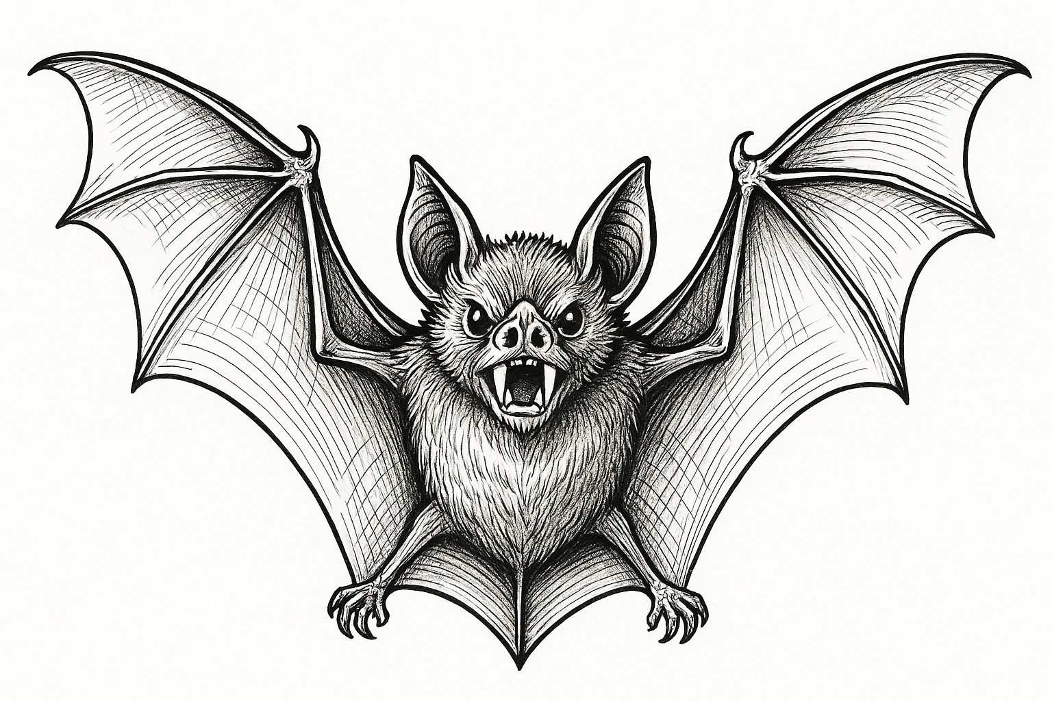 a vampire bat with its wings spread, showing its two fangs, in a clear and expressive style emoji