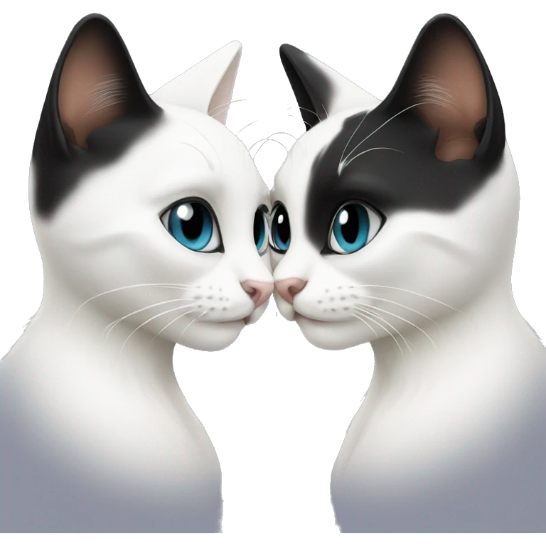 White and black cats are kissing  emoji