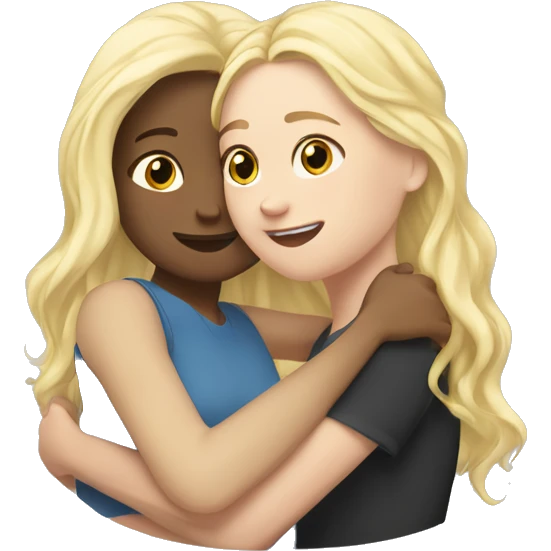 wavy brown hair white girl hugging blonde hair girl emoji