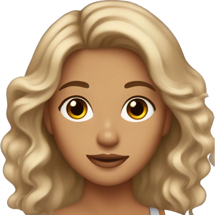 Pretty tan woman with brown wavy hair and brown eyes and long lashes emoji