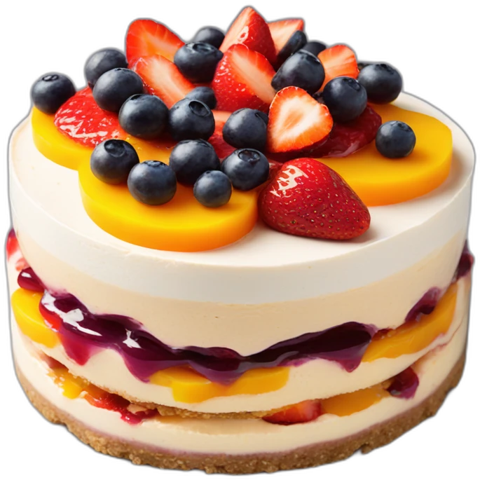 No bake cheesecake topped with 3 jams strawberry , blueberry and mango  emoji
