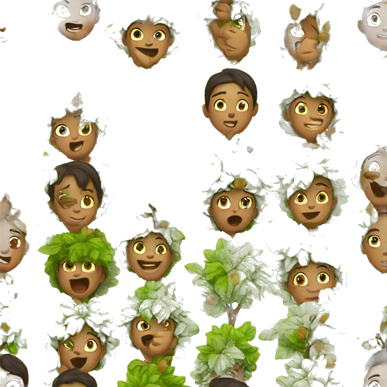 different emotions of children among the leaves of the tree emoji