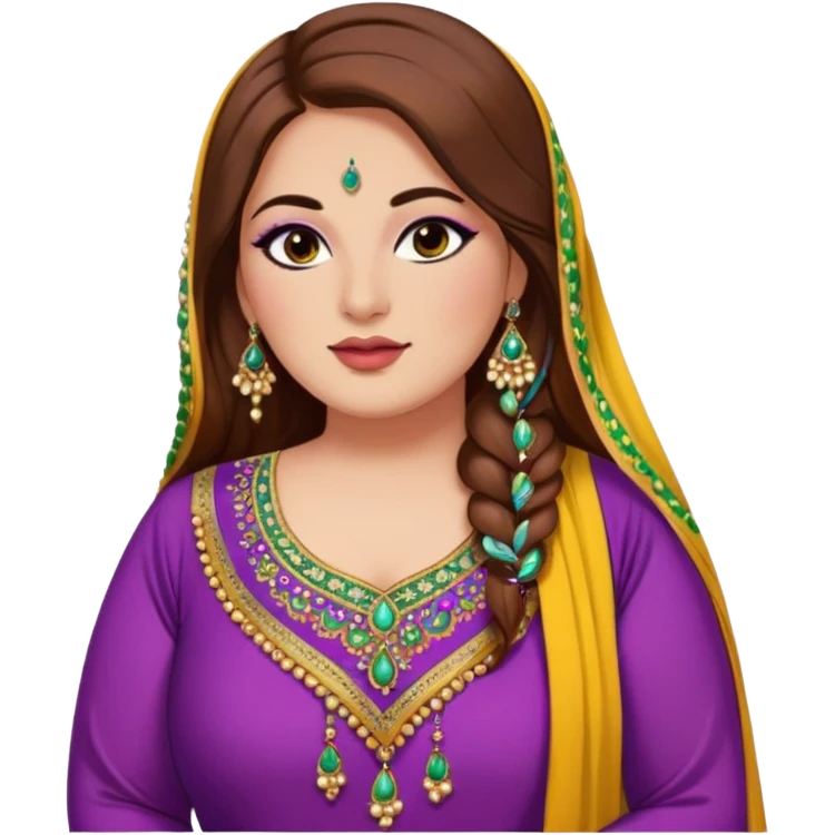 big plus size,, long brown hair, pakistani clothes, baddie,pretty, makeup, lipgloss, black eyeliner, colorful, beading, dupatta, salwar emoji