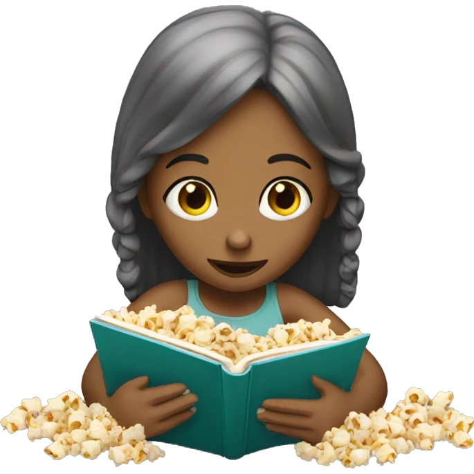A GIRL READING A BOOK AND EATING POPCORNS emoji