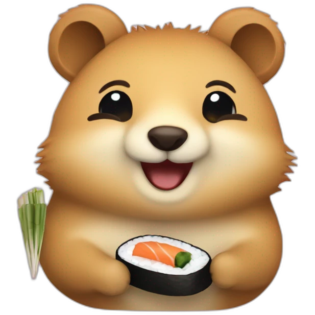 skinny happy quokka smile with sushi emoji