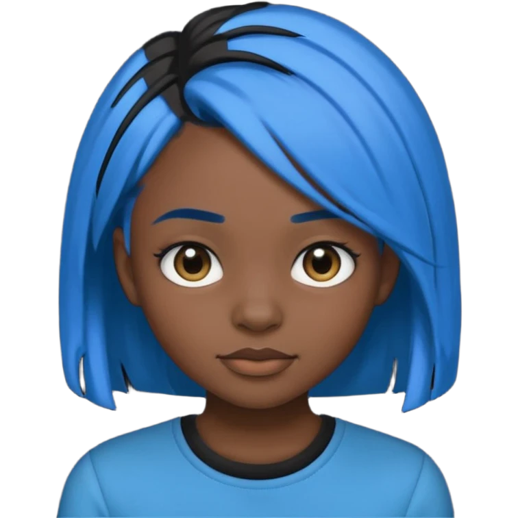 black girl emoji with blue hair and edges in a black shirt  emoji