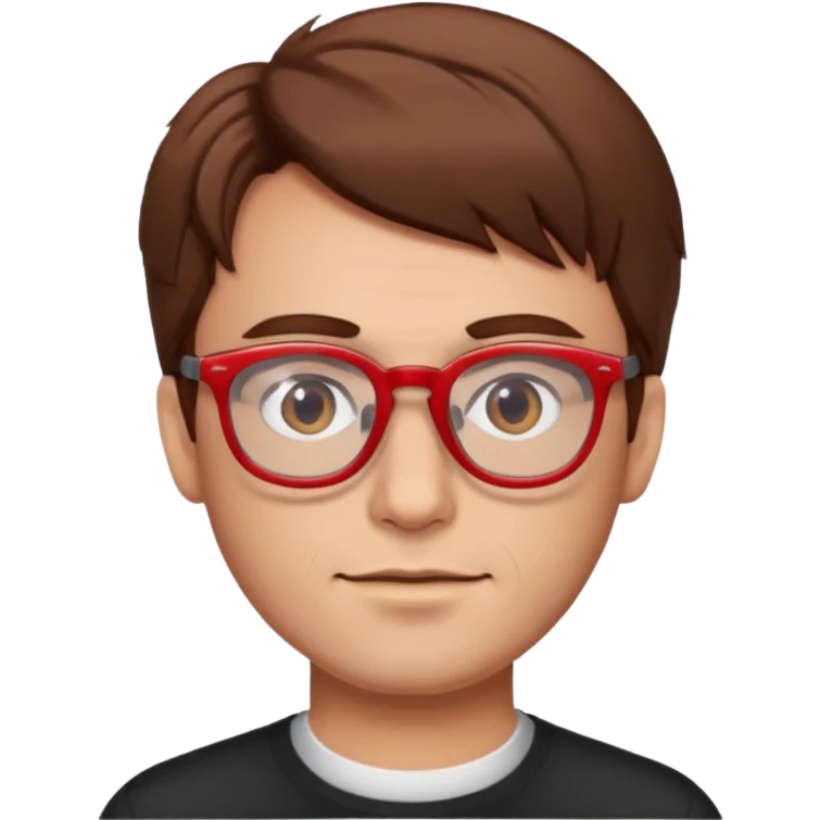 face of a man with a lot of brown hair and red glasses emoji