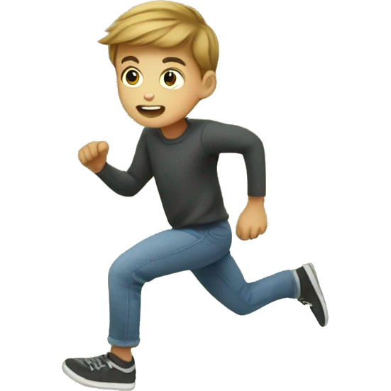 Little boy running through a field full of spiders throwing phone emoji
