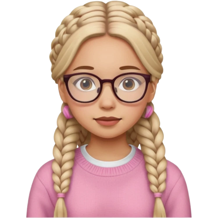 black cute young adult girl with classes and braids that are long , and some blush, in a pink sweater  emoji