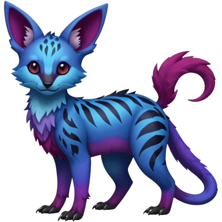 Feral Rare realistic edgy black-blue-burgundy-violet-gradients pretty beautiful handsome gorgeous aesthetic colorful vibrant Vernid-Trico-species-Fakemon-creature by LiLaiRa, random markings, tufted ears, full body emoji