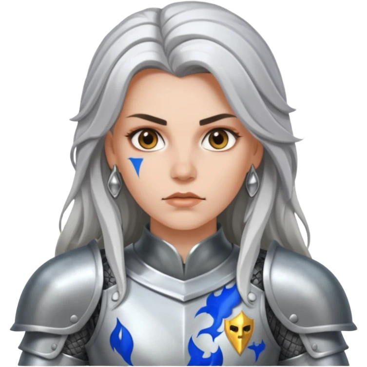 White Long Haired Women, Warrior woman — silver armor, piercing gaze emoji