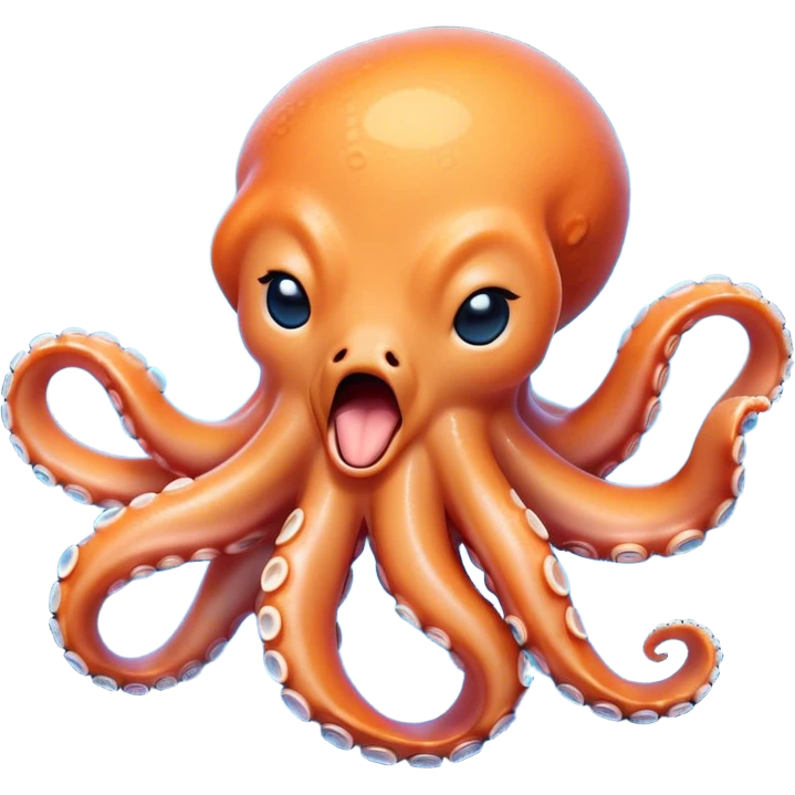 Cinematic Cute Yawning Octopus Portrait Emoji, Head tilted slightly with a dramatic, wide-open yawn, showcasing a plump, light orange body decorated with delicate blue rings and loosely draped arms with sleepy, half-closed eyes, Simplified yet irresistibly adorable features, highly detailed, glowing with a soft, cozy underwater glow, high shine, relaxed yet expressive, stylized with a hint of whimsical aquatic charm, soft glowing outline, capturing the essence of a drowsy yet affectionate octopus that appears ready to stretch and yawn its way out of the screen! emoji