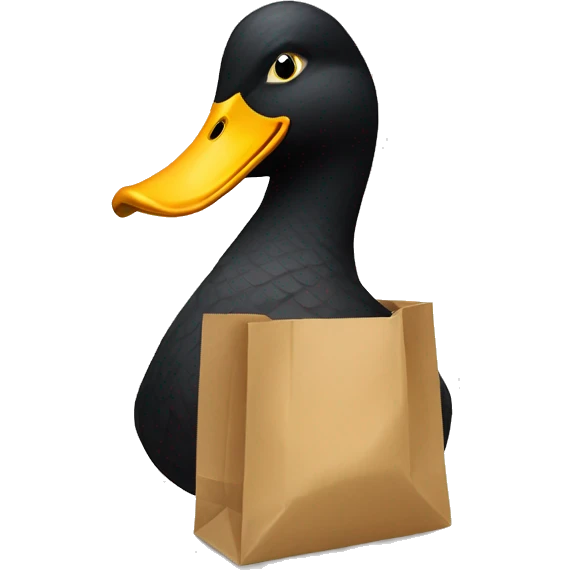 black duck using a paper bag as a mask emoji