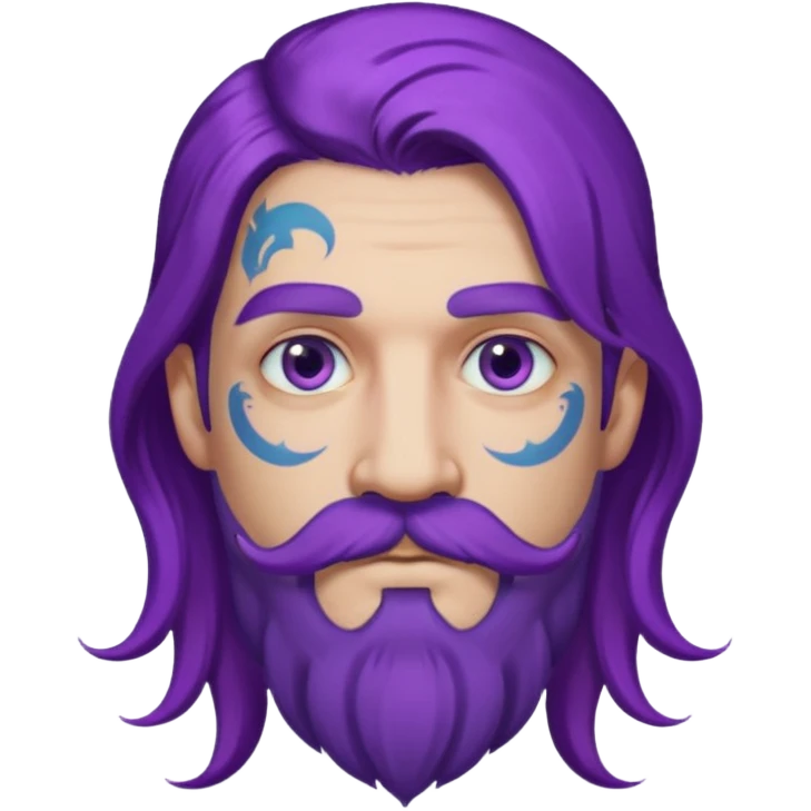  long purple haired man, mustached and face tattoes, handsome emoji