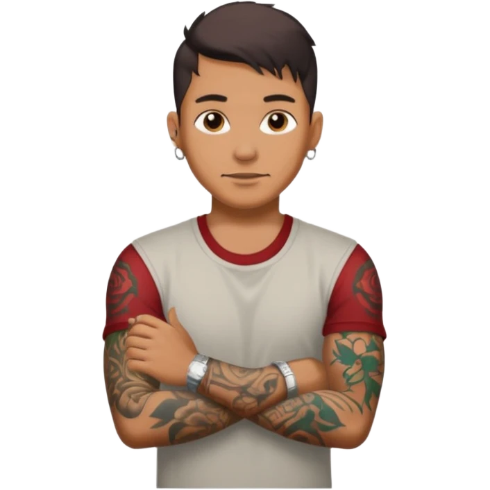 hombre con tatuaj en los brazos con ropa sin piercings emoji