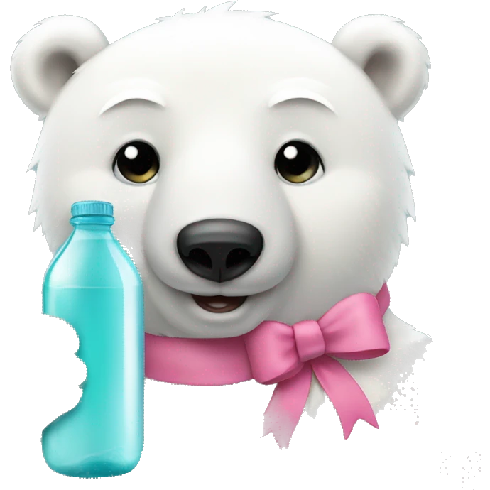 polar bear with pink bow and long eyelashes holding bottle  emoji
