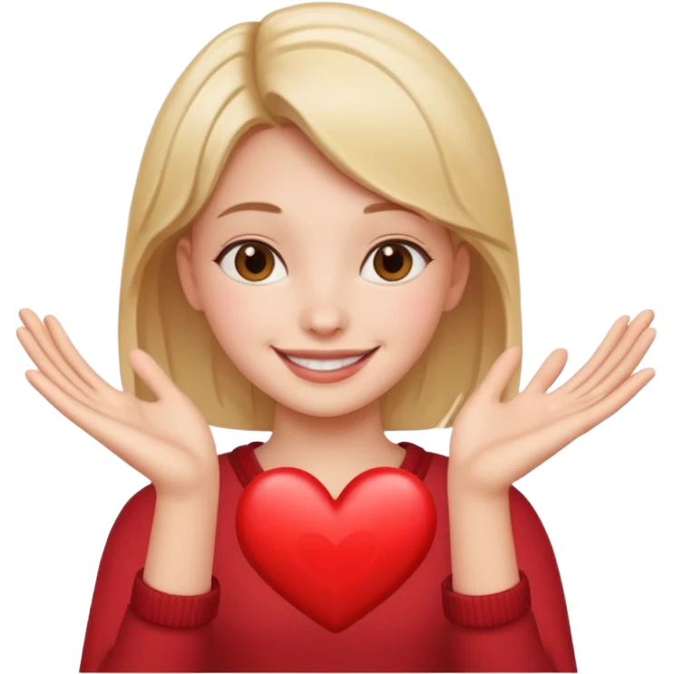 smiling girl with heart hands emoji
