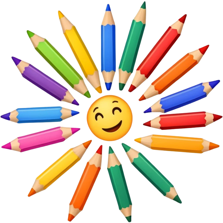 colorful drawing on paper with crayons and pencils nearby, fun and inviting emoji