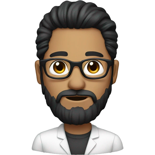 A person with long dark hair in ponytail, glasses and dark beard is said because his microphone is not working emoji