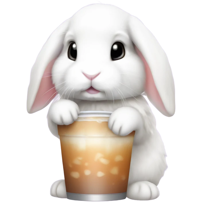 White mini lop rabbit drinking boba tea emoji