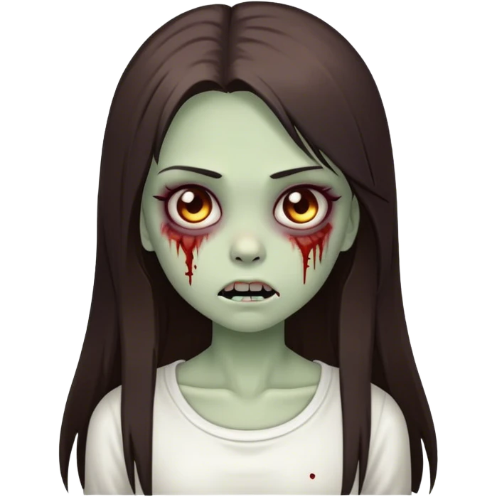 cute girl zombie with long dark brown straight hair and a white top emoji