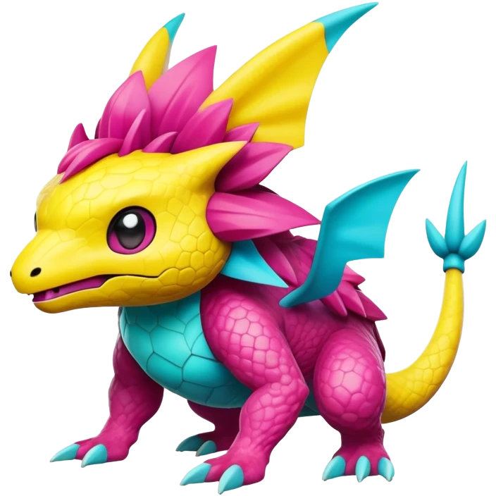 Yellow and cyan and magenta Pokémon-Fakémon-creature emoji