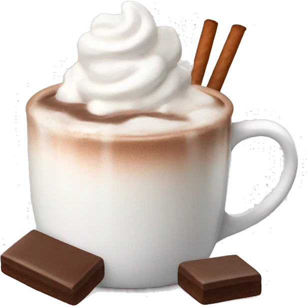 A mug of hot chocolate with marshmallows and whipped cream  emoji