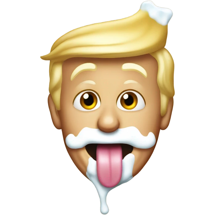 Donald trump with his tongue sticking out and milk all over his face emoji