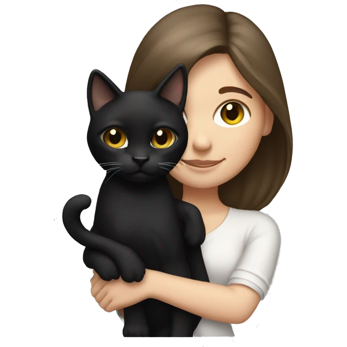Brunette white girl holding a black cat  emoji