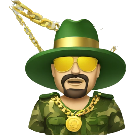Cartel de Mexico with gold chain and camo emoji