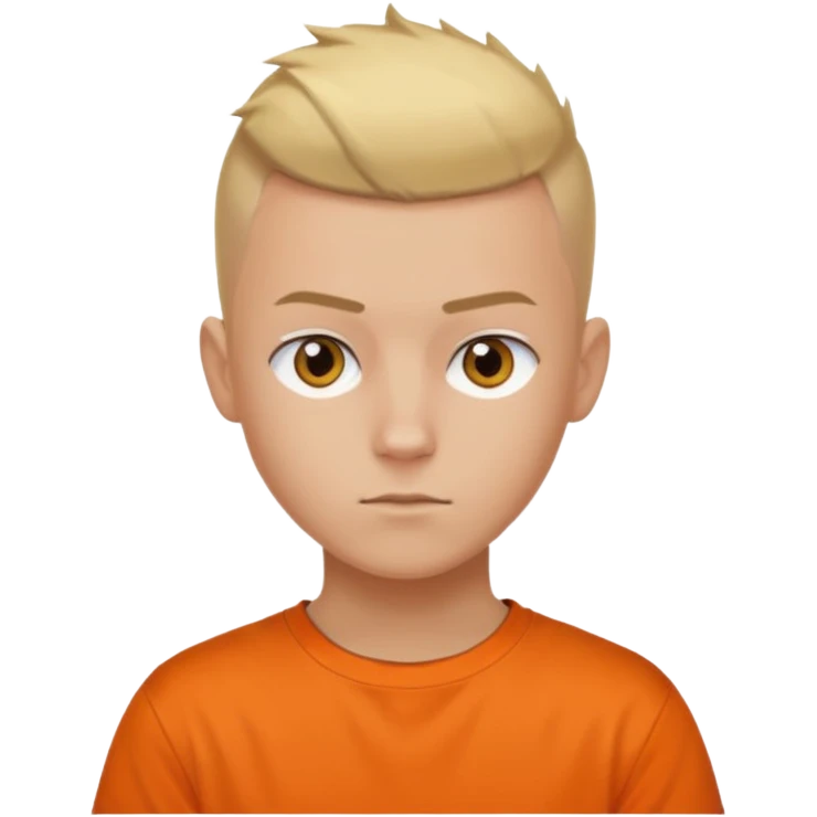 Blonde Buzzcut And Brown Mohawk. Amber Eye. Orange Tshirt. White Sleeve. Teenage Boy emoji
