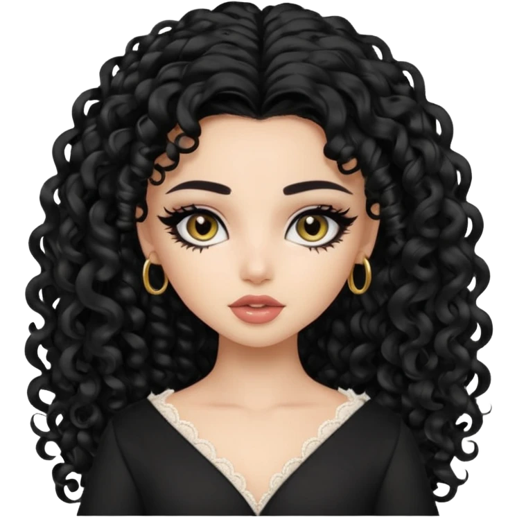 Pale Saudi beauty, pretty bratz baddie, black eyeliner, curly long hair emoji